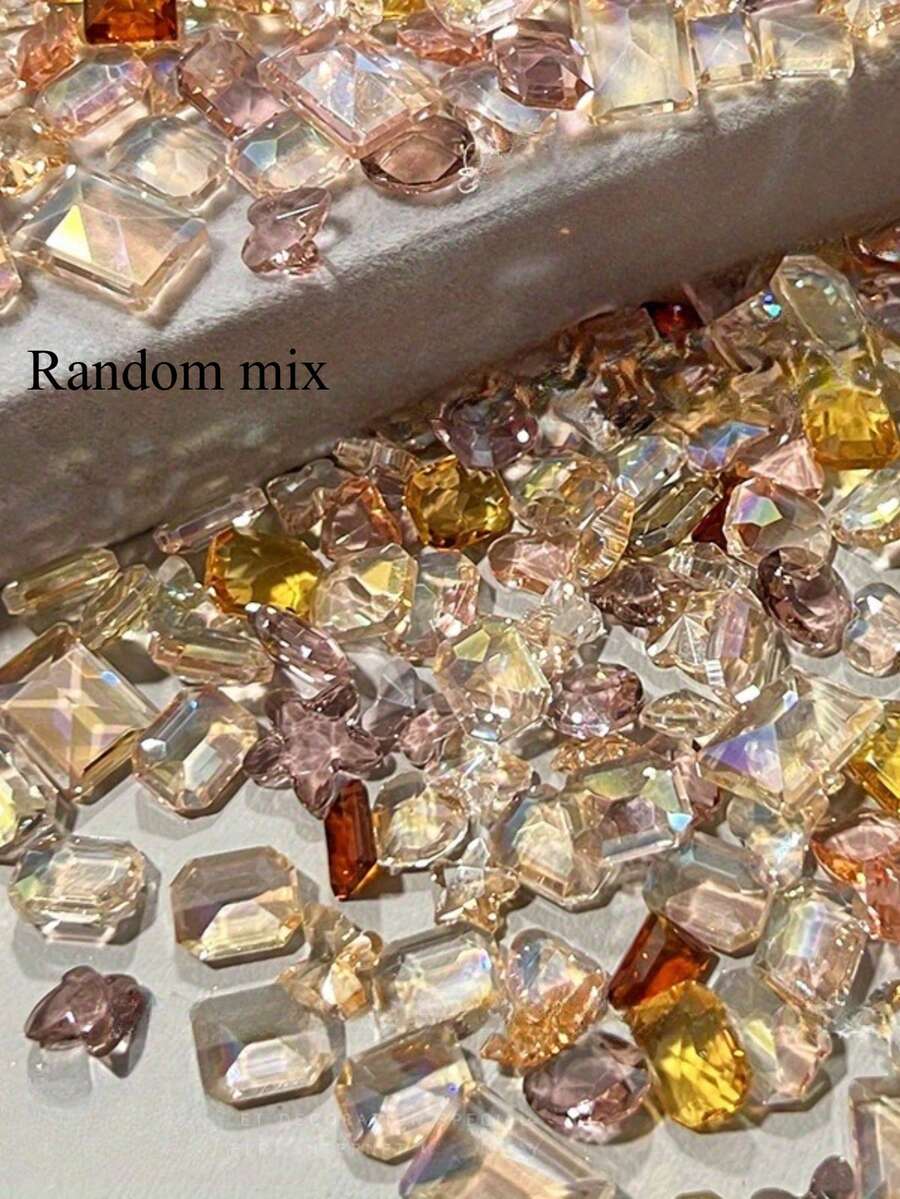 50pcs/Bag Berbagai Gaya Dekorasi Kuku Warna Musim Gugur Transparan, Rhinestone Kaca Super Berkilau Warna Hangat, Ukuran Kecil, Rhinestone Kuku Transparan - MultiWarna - View 1