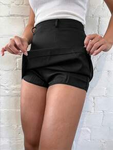 Plus Size Fashion Elegant Solid Color Minimalist Women's Skirt With Back Center Zipper, Lining And Safety Shorts, Skirt - Black - View 5