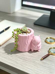 Creative Tree Stump Capybara Planter, 3D Printed With Natural Bark Texture, Adorable And Cute Capybara Design. Suitable For Balcony, Desk Placement, Planting Small Succulents, Adding Healing Atmosphere To Home Decor. - Multicolor - View 5