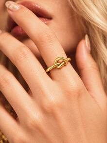 1pc Stainless Steel Knot Open Ring For Women, Minimalist Geometric Gold Ring, Adjustable Fashion Jewelry For Daily Wear - Elegant - View 5