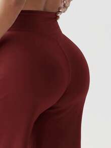 女款優雅酒紅色高腰寬鬆寬腿褲，修身百搭冬季下著，適合通勤、聖誕、夜生活與新年造型 - 酒紅色 - 查看 8