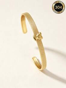 Mesh Bear Open Cuff Bracelet, Minimalist Gold & Silver Two-Tone Adjustable Women's Daily Jewelry - C-shaped Bracelet - View 7