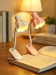 1pc Adjustable Angle Lily Shaped LED Book Light Clip, Desktop Decorative Light, Eye Protection Night Light, Including Battery, Mini Reading Light, Bedroom Night Light, Mini Reading Light Clip, Suitable As A Graduation Gift For Friends - Yellow Light - View 6