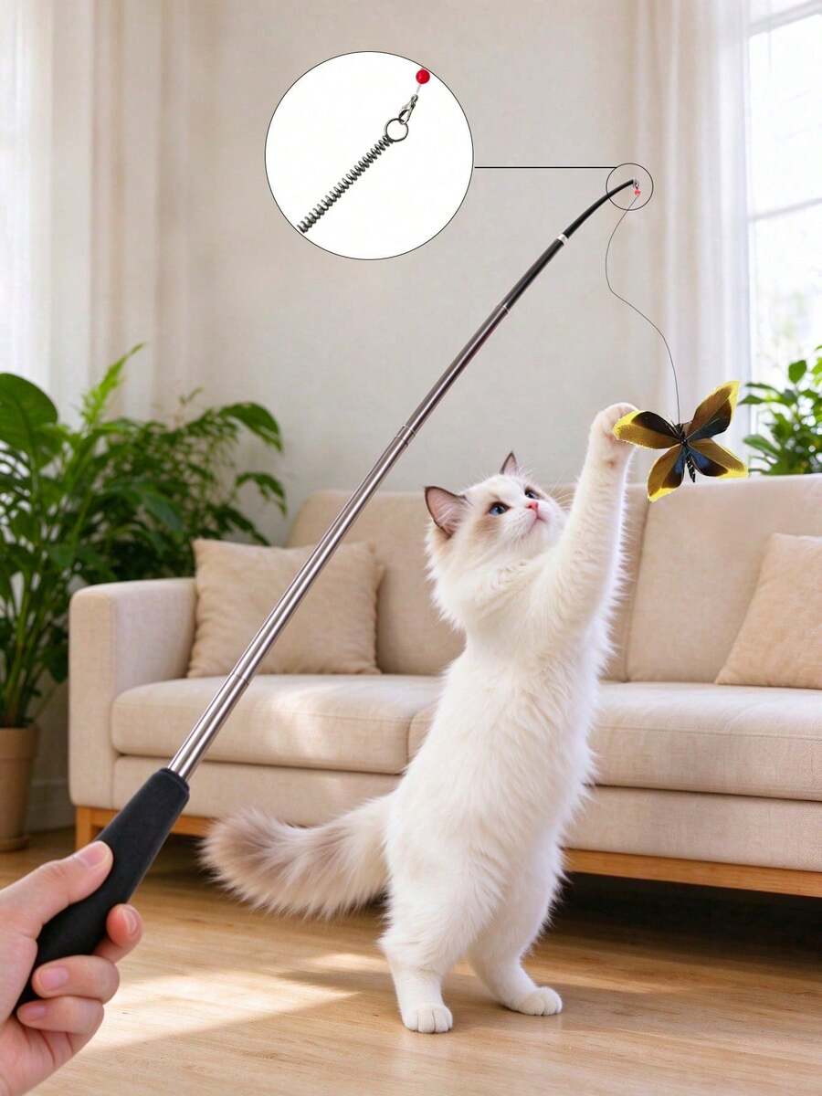 3/5PCSRetractable Cat Teaser Wand, Multicolor Butterfly & Dragonfly Replacement Refills, Interactive Cat Toy For Indoor Kittens And Adult Cats, Relieve Boredom, Ideal Pet Gift For Birthday, Holiday - A - View 1