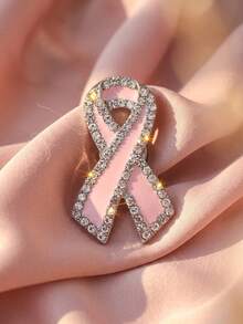 1pc Women's Rhinestone Pink Ribbon Brooch Pin Breast Cancer Awareness Enamel Lapel Badge Charity Jewelry Gift For Clothes Backpacks Bags And Jackets - Multicolor - View 5