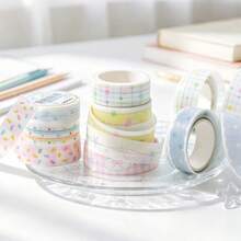1pc Glitter Basic Salt-Style Planner Washi Tape, Salt-Stained Galaxy Paper Airplane & Bow Collage Material For Girls - Round - View 10