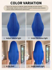 NAMM Blue Long Straight Wig With Bangs Fluffy Synthetic Heat-Resistant Fiber Hair, Fashion Versatile Style Costume Wig For Women Daily & Carnival Wear, Halloween Party Cosplay Use 28-Inch - Blue - View 8
