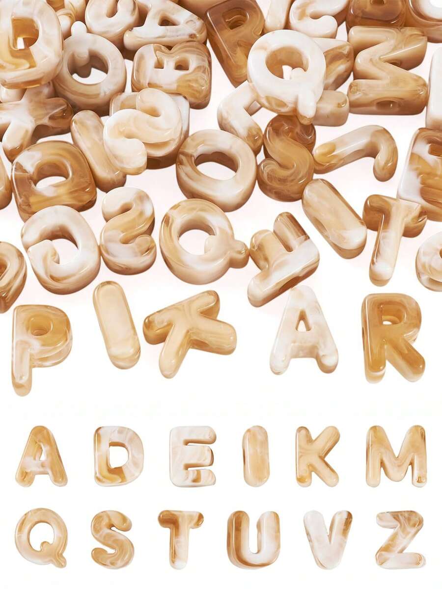 17/37/57pcs Khaki Marble Pattern Letter Beads, A-Z Random Acrylic Letter Beads, Suitable For Bag Charms, Keychains And Other Crafts. - Khaki - View 1