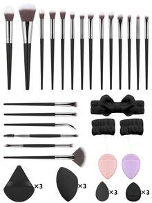 37pcs Makeup Tool Set Including 20 Makeup Brushes, 3 Headbands & Wristbands, 2 Glove-Style Makeup Remover Pads, 12 Powder Puffs & Makeup Sponges, Full Face Makeup Tools - Multicolor - View 15