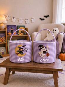 Personalized Plaid Halloween Basket, Personalized Halloween Bag, Reusable Halloween Party Gift Bag, Party Gift, Halloween Decoration, Gift And Holiday Storage Basket, Boo Basket Gift, Halloween Boo Basket Gift - Multicolor - View 7
