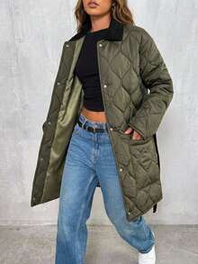 Women's VELVET COLLAR COAT Winter Coats - Khaki - View 6