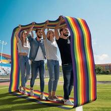 Rainbow Striped Polyester Decorative Banner, Vibrant Colorful Hanging Cloth, Suitable For Lawn Picnic, Group Gathering And Photo, Reusable, Lightweight Outdoor Activity Decoration, Suitable For Yard And Field - Multicolor - View 2