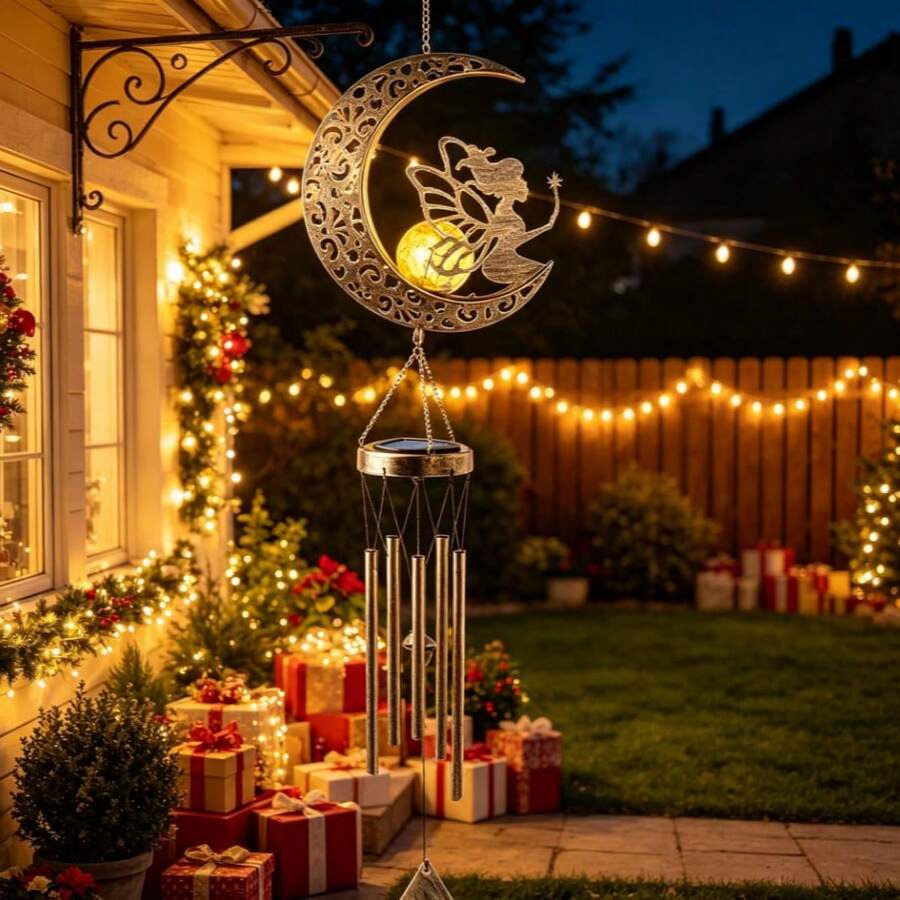 Flower Fairy Design Solar Wind Chime Light - Weatherproof Outdoor Decor, Suitable For Garden, Porch And Patio, LED Lighting Wind Chime With Automatic Light Control Sensor - Solar Powered Flower Fairy Wind Chime - View 1