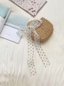 1.8m White Polka Dot Satin Ribbon, Flocked Twill Polka Dot Decorative Tape, Solid Color Wedding Bouquet Decoration Ribbon, Suitable For Handmade Bouquets, Gift Wrapping, Party Decoration, Applicable For Birthday, Wedding, Anniversary, Holiday, Party - Polka Dot Ribbon - View 2