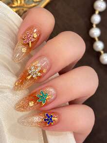 48pcs Autumn Maple Leaf Alloy Nail Art Charms, Gold & Silver Base 3D Leaf Nail Decoration Accessories - Multicolor - View 5
