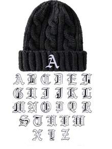 1pc Unisex A‑Z Letter Decoration Knitted Warm Thermal‑Lined Beanie Fall Outfit,Summer,Beach,Holiday - Black - View 3