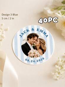 11/20/40pc Personalized Custom Round Photo Text Sticker,Custom Names Date,Wedding Gift,Bride Groom Couples,Favor Bags,Gift Boxes Envelope Decoration - Multicolor - View 18