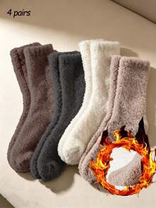 1/4 Pairs Unisex Multi-Color Mid-Calf Socks, Women's Fuzzy Warm Slippers Socks For Home, Winter Sleep Mid-Calf Socks, Soft And Skin-Friendly - Multicolor - View 7