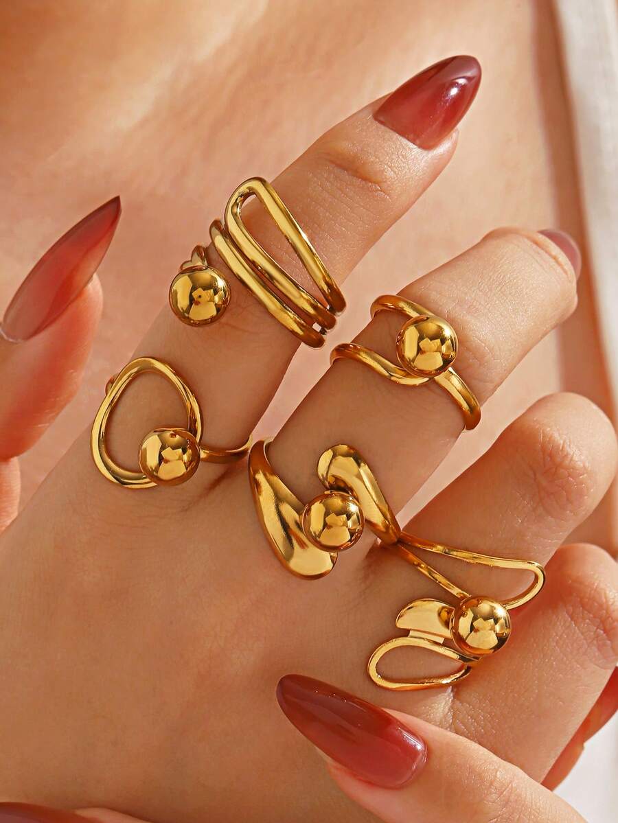 1pc Stainless Steel 18K Gold Plated Fashion Popular Spherical Ring Suitable For Women Daily Party Wear - Multicolor - View 1