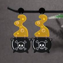 1 Pair Halloween Cute Neon Acrylic Skull Magic Potion Cauldron Pendant Earrings, Suitable For Women Holiday Wear And Gift Giving - Funny - View 14