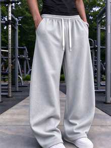 1pc Tween Boys Loose Fit Wide Leg Pants, Casual Relaxed Style Trousers - Light Grey - View 8