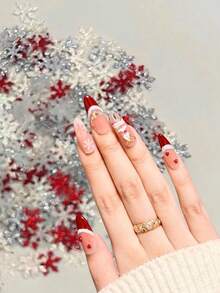 1 Box Christmas Winter New Red & White Mixed Snowflake Nail Glitter Sequins, Multi-Size Snowflake Thin Flakes, Christmas Style Nail DIY Decoration - Multicolor - View 1