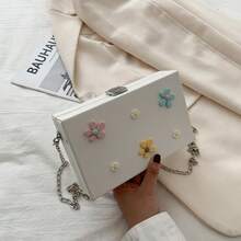 Solid Color PU Box Bag, Fashion Chain Asymmetrical 3D Flower Box Bag, Mini Crossbody Women's Small Square Bag, Small Flower Handbag - A - View 15