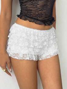 Shorts cortos súper sexys de mujer con volantes de encaje negro en estilo punk rock, bohemio y festival de música Y2K, nuevos sh - Albaricoque - Ver 6
