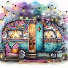 1PC DIY 5D Diamond Painting Kit RV Pattern - Round Full Drill Art Mosaic Craft, Home Wall Decor, Frameless - No Frame - View 1
