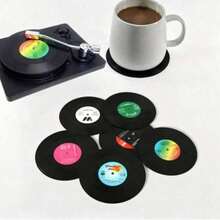 6pcs Vintage CD Coasters, Vinyl Record Coasters, Coffee Cup And Tea Cup Coasters, Acrylic Waterproof Material - Black - View 1