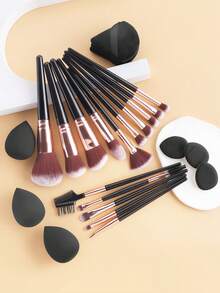 Set 15 Kuas Makeup dengan 9 Puff Bedak & Spons Makeup, Bulu Lembut dengan Pengambilan Bedak Alami, Untuk Pemula Riasan Ringan Sehari-hari, dan Kombinasi Riasan Wajah Lengkap untuk Kencan. - MultiWarna - View 10