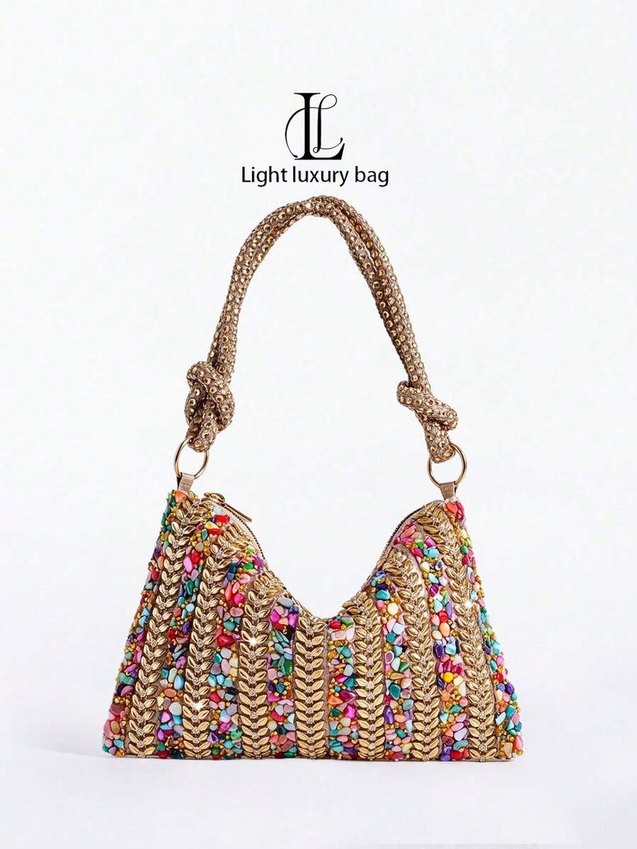 Women's Fashion Vintage Colorful Rhinestone Decorated Handbag, Evening ...