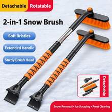 2 In 1 Detachable Telescopic Snow Brush & Ice Scraper, Rotatable Head Car Windshield Snow Remover Tool For Winter Auto Frost, Ice And Snow Clearing, Orange - A - View 10