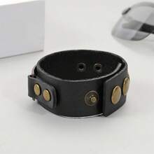 2pcs/Set Vintage Copper Color Pattern PU Leather Bracelets Suitable For Men's Daily Wear - Leather Bracelet - View 9