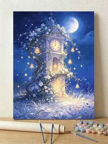 DIY Moonlit Floral Clock Tower (Frameless Or Framed 8x12 / 16x20 Inches) Paint By Numbers Kit(Acrylic) Arts & Crafts For Adult Beginners, Home Wall Decor, And Unique Holiday Gifts For Magical Nights - Sets - View 5