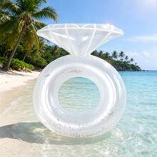 1pc White & Pink Diamond Thickened PVC Swim Ring, Bachelorette Party Summer Floating Pool Float, Wedding Pool Decor For Swimming Pool, Beach & Vacation - Multicolor - View 7