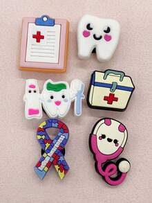 Random 10PCS Medical Theme Sweet Cartoon PVC Shoe Charms DIY Accessories Funny Pattern Clogs Shoe Decoration Buckles Detachable Shoe Buttons Decor - Multicolor - View 5
