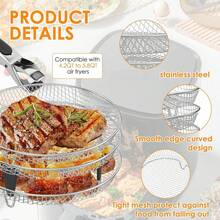 1pc/3pcs/Set Air Fryer Accessories, Multi-Purpose Air Fryer Accessories, Stackable Air Fryer Rack, Stainless Steel Baking Tray, Round/Square/Rectangular Stainless Steel Air Fryer Rack Set - Suitable For Oven And Air Fryer, Dishwasher , Perfect Choice For Holiday Baking - Reusable Stackable Rack, Easy To Clean, Kitchen Accessories - Silver - View 9