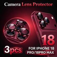 3片酒紅色相機鏡頭保護膜，相容於 Phone 13 14 15 16 17 Promax Pro 16 Plus 16E 17 Air 17E 18Pro 18Pro Max，亮面相機鏡頭保護膜，相容於 保護殼，保護膜，9H 強化玻璃相機蓋 - 酒紅色 - 查看 6