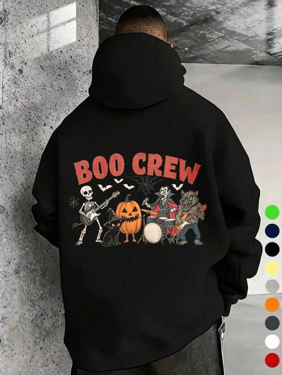 Sudadera con capucha de colores para tallas grandes, ropa urbana de Halloween, sudadera de manga larga, diseño con la banda Boo Crew, calavera, hombre lobo, calabaza y baterista. - A - Ver 1