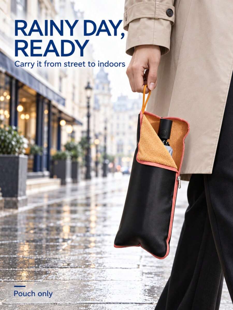 1pc Umbrella Storage Bag, Waterproof Folding Umbrella Pouch With Absorbent Lining, Zipper Closure And Hanging Loop, Reusable Wet Umbrella Cover For Travel, Car And Daily Commute, Umbrella Not Included - A - View 1