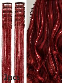 2/4/8/12pcs Shiny Hair Clips, Glitter Hair Accessories Clip-In Hair Extensions Set, Heat-Resistant Glitter Fairy Hair Clips, Suitable For Women - Red - View 8