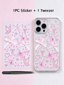 1pc Red Pink Bow Heart Rhinestone Decor Sticker With Tweezers, 3D Self-Adhesive Girly Style Rhinestone Sticker, Laptop Decor Sticker, Phone Decor Sticker, Luxury Elegant 3D Satin Bow With Heart-Shaped Rhinestone Design, Self-Adhesive Easy To Apply, Suitable For Phone, Laptop, Camera, Earphone, Greeting Card, Digital Shell, Gift Box, Container, Craft Decoration - one-size - View 16