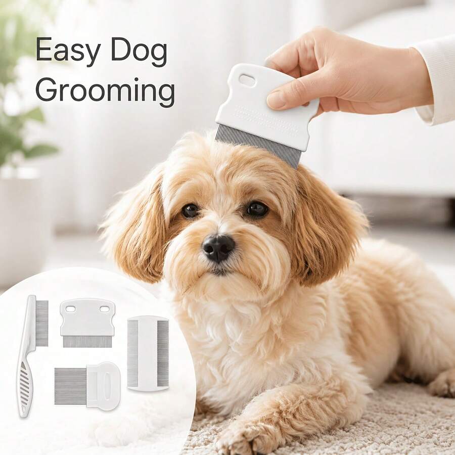 Four Piece Pet Comb Set, Precision Fine Tooth Comb, Suitable For Cats And Dogs, Tools For Removing Lice, Dandruff, And Shedding - View 1
