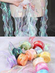 10yd/20yd Gradient Holographic Fish Tail Tulle Hair Accessories With Bow, Cake Packaging Ribbon DIY Lace Decoration Material, Christmas - Multicolor - View 8