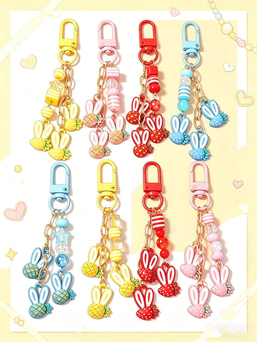 1pc Fruit Animal Keychain, Strawberry Pineapple Rabbit Keyring, Girls Bag Charm - Multicolor - View 1