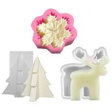 3pcs/Set Christmas Tree Elk Snowflake Scented Candle Silicone Mold DIY Winter Home Resin Gypsum Decor Handmade Craft Party Gifts - 3pcs Molds - View 6