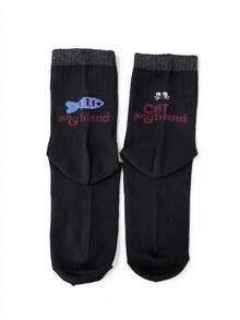 1/2/3/4 Pasang Kaos Kaki Abu-abu Anak Perempuan Setengah Betis, Desain Kucing Kartun Lucu, Kaos Kaki Panjang Slouch Musim Gugur/Dingin, Gaya Korea Ins - MultiWarna - View 13