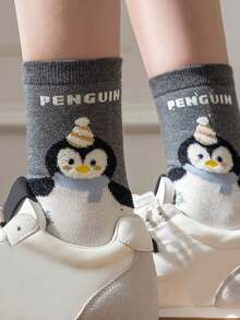 1/4/8 Pairs Random Cute Cartoon Animal Penguin Pattern Comfortable Breathable Mid-Calf Socks For Women - Multicolor - View 6