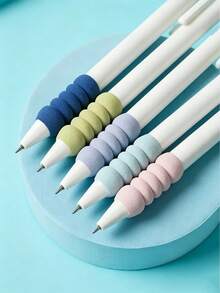 5pcs/Box Cloud Soft Rubber Grip Clickable Neutral Pens, Stress Relief Anti-Fatigue Non-Slip Sponge Grip, 0.5mm Black Ink, Morandi Macaron Minimalist Student Exam Stationery - Sets - View 4